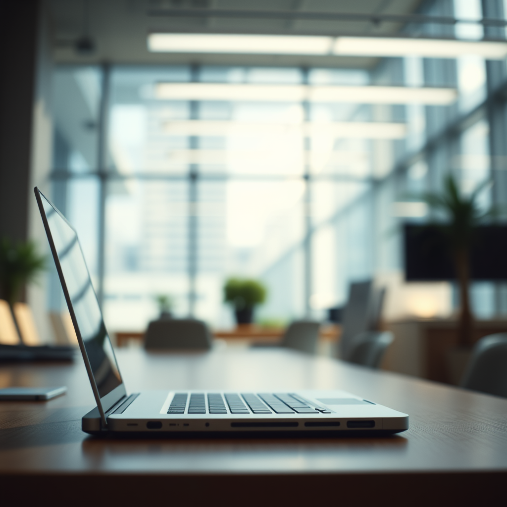 laptop in a bright and modern office